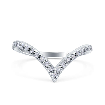 Half Eternity V Chevron Midi Ring Round Simulated CZ 925 Sterling Silver